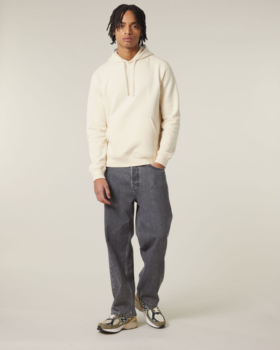 Bluza z kapturem unisex Stanley/Stella Drummer 2.0 w kolorze kremowym – średniej grubości organiczna bawełna.